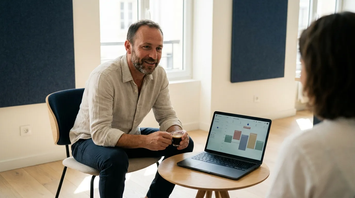 Spécialiste YSY ONE menant un diagnostic informatique offert dans les locaux d'une PME nancéienne